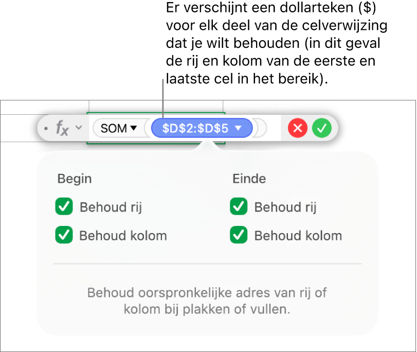 Formule waarin de rij- en kolomverwijzingen zijn behouden.
