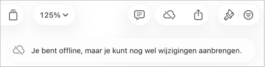 De volgende melding staat op het scherm: 'Je bent offline, maar je kunt nog wel wijzigingen aanbrengen.'