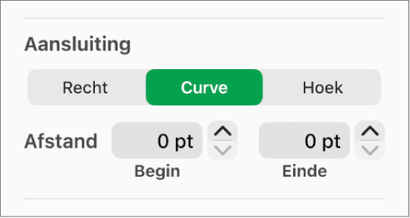 De aansluitingsregelaars waarbij 'Curve' is geselecteerd.