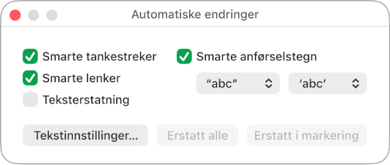 Automatiske endringer-vinduet.