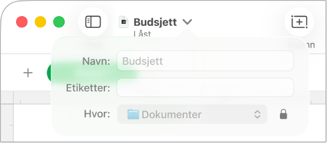 Lokalmeny for å låse eller låse opp et regneark.