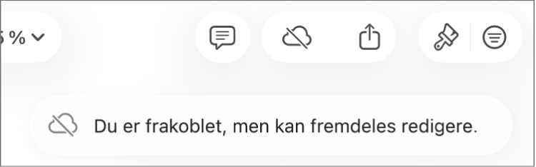 Et varsel på skjermen sier «Du er frakoblet, men kan fremdeles redigere.»