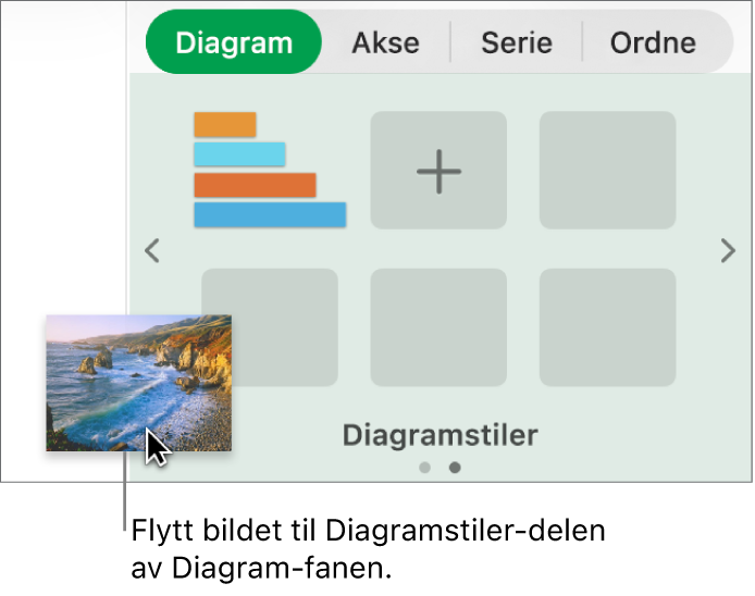 Et bilde flyttes til diagramstildelen i sidepanelet for å opprette en ny stil.