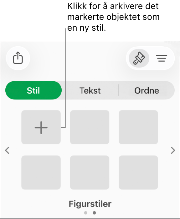Stil-fanen i Format-sidepanelet, med fire bildestiler, en Opprett stil-knapp og en tom stilplassholder.