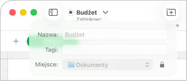 Menu podręczne blokowania i odblokowywania arkusza kalkulacyjnego.