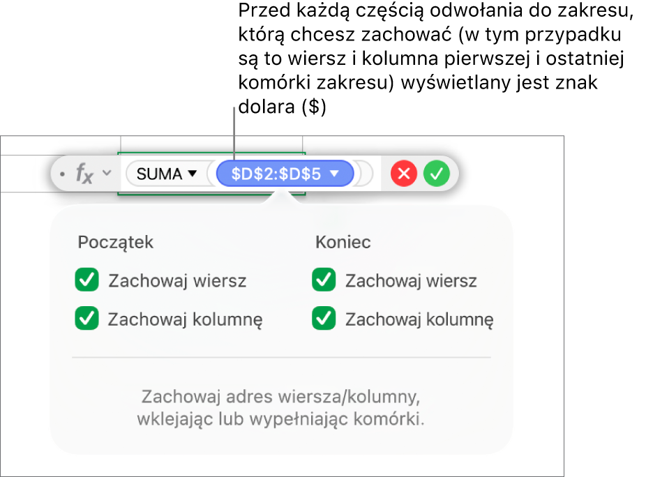 Formuła z zachowanymi odwołaniami do wiersza i kolumny.
