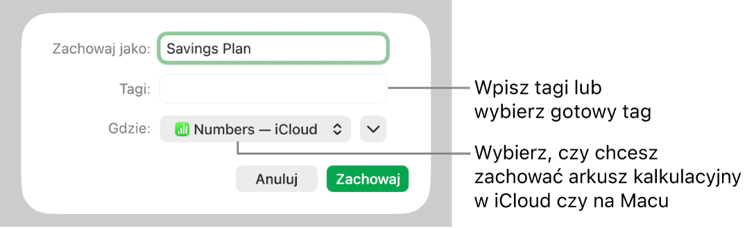 Okno dialogowe Zachowaj jako.