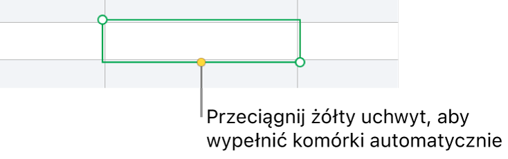 Zaznaczona komórka z żółtym uchwytem, który można przeciągnąć, aby automatycznie wypełnić komórki.