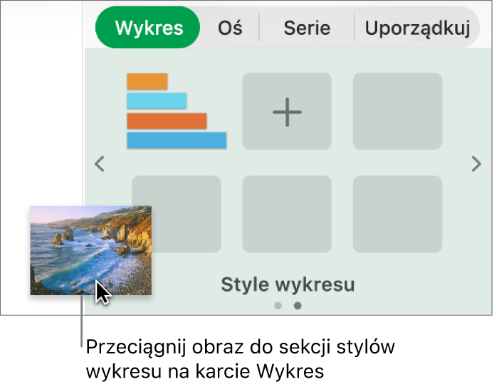 Przeciąganie obrazka do sekcji stylów wykresu paska bocznego w celu utworzenia nowego stylu.