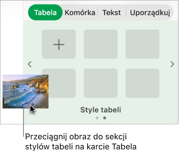 Przeciąganie obrazka do stylów tabeli w celu utworzenia nowego stylu.