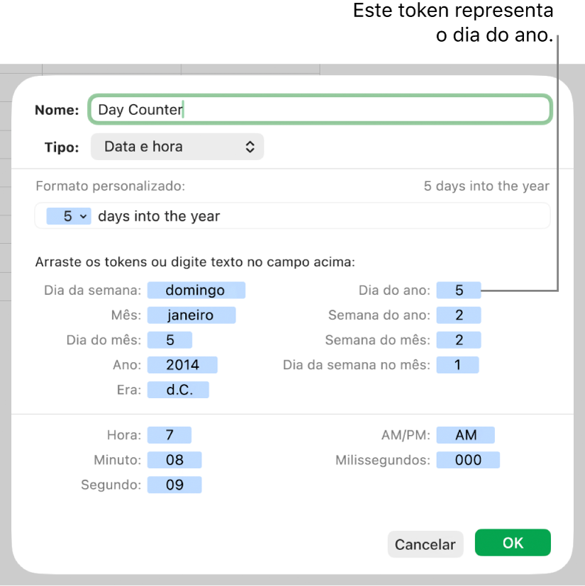Formato de célula de data e hora personalizada.