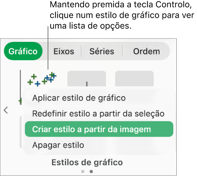 Menu de atalhos de estilo de gráfico.