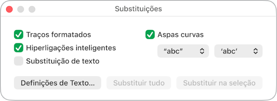 Janela “Substituições”.