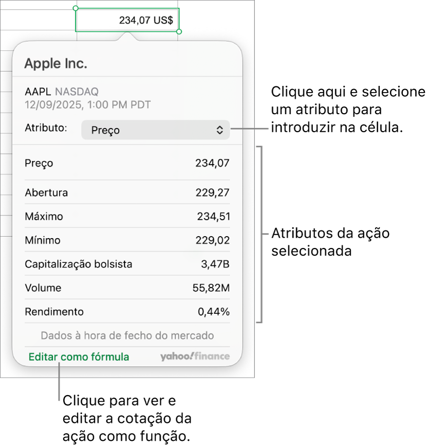 A caixa de diálogo de introdução de informação do atributo do título, com a Apple como título selecionado.