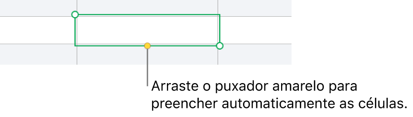 Uma célula selecionada com um puxador amarelo que pode arrastar para preencher automaticamente as células.