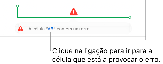 Uma hiperligação de erro da célula.
