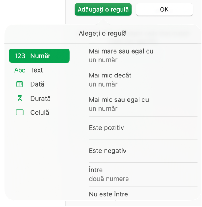 Tipuri de reguli de evidențiere a celulelor.