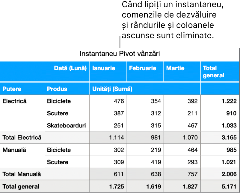 Instantaneul unui tabel pivot.