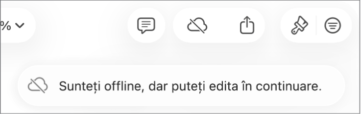 Pe ecran apare o alertă „Sunteți offline, dar puteți edita în continuare”.