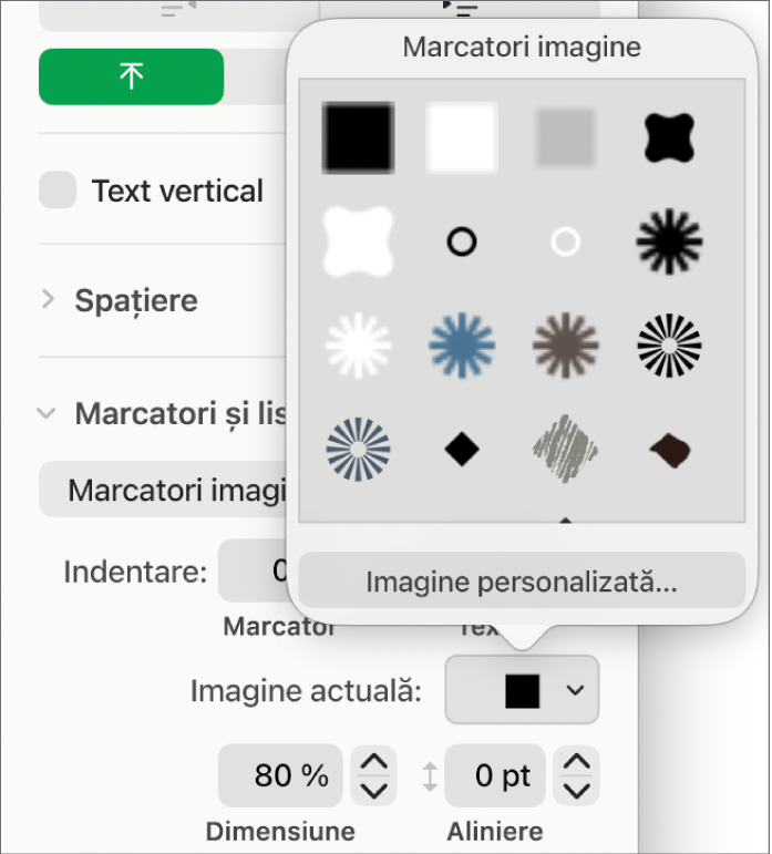 Meniu pop-up cu Marcatori imagine.