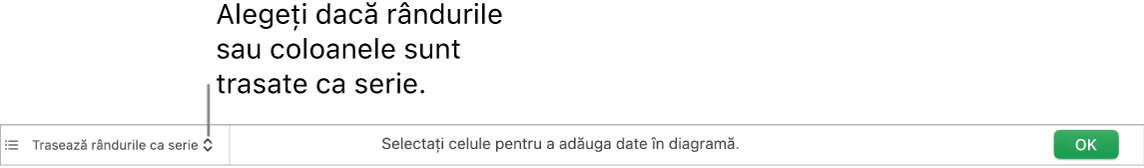 Meniul pop-up pentru a alege dacă rândurile sau coloanele vor fi trasate ca serii.