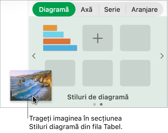 Tragerea unei imagini în secțiunea cu stiluri de diagramă din bara laterală pentru a crea un nou stil.
