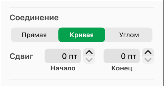 Элементы управления «Соединение»; выбран вариант «Кривая».