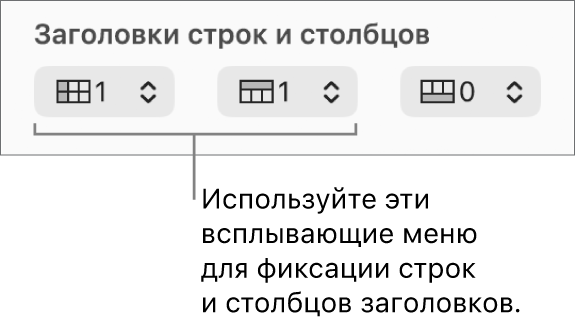 Всплывающие меню для добавления в таблицу строк и столбцов заголовков и итогов, а также для фиксирования строк и столбцов заголовков.