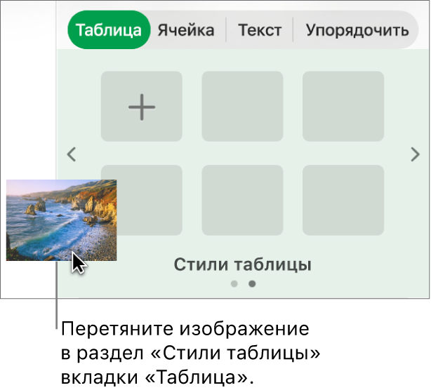 Перетягивание изображения в стили таблиц для создания нового стиля.