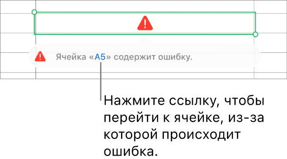Ссылка на ячейку с ошибкой.