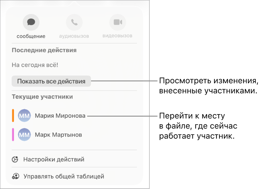 В меню совместной работы показаны двое активных участников.