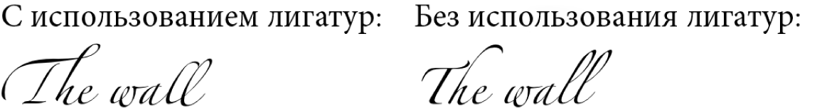 Примеры текста с лигатурами и без них.