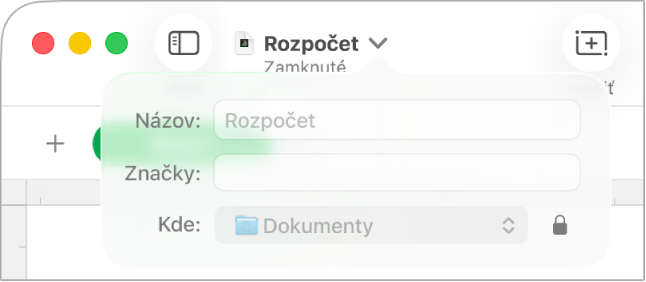 Vyskakovacie okno na zamknutie alebo odomknutie tabuľky.