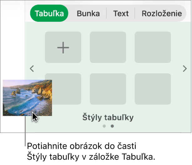 Vytvorenie nového štýlu potiahnutím obrázka na štýly tabuľky.