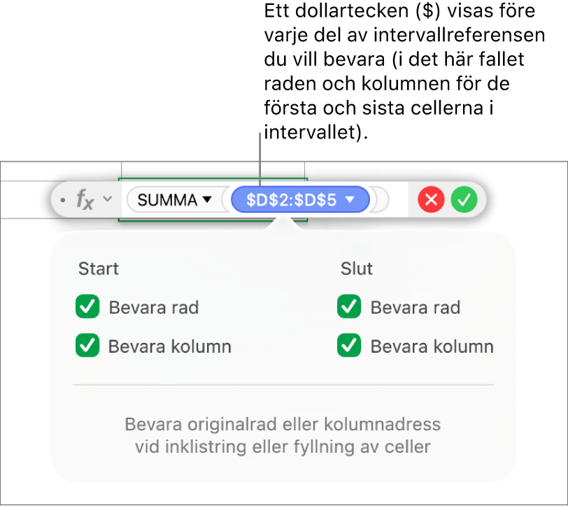 Formel med bevarade rad- och kolumnreferenser.