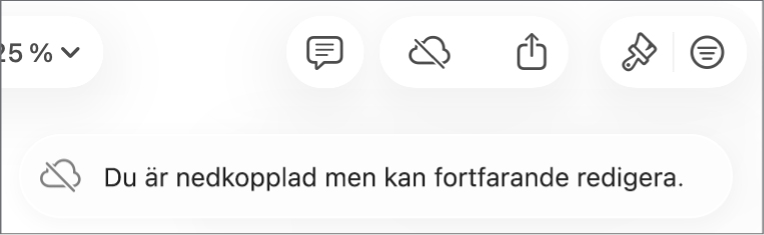 Ett meddelande på skärmen säger Du är nedkopplad men kan fortfarande redigera.
