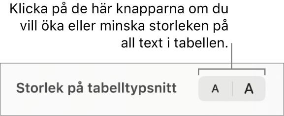 Reglaget för typsnittsstorlek för tabelltext.
