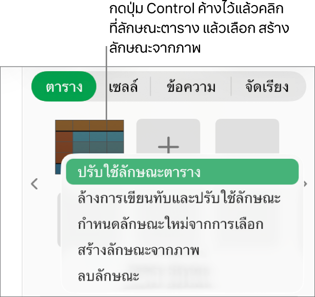 เมนูลัดลักษณะตาราง
