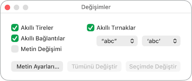 Değişimler penceresi.