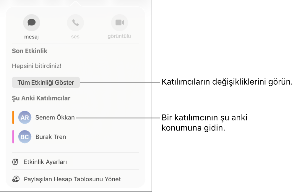 Ortak çalışma menüsünde iki güncel katılımcı listeleniyor.