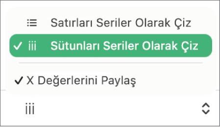 Satır veya sütunları seri olarak çizmeyi seçmeye yönelik açılır menü.