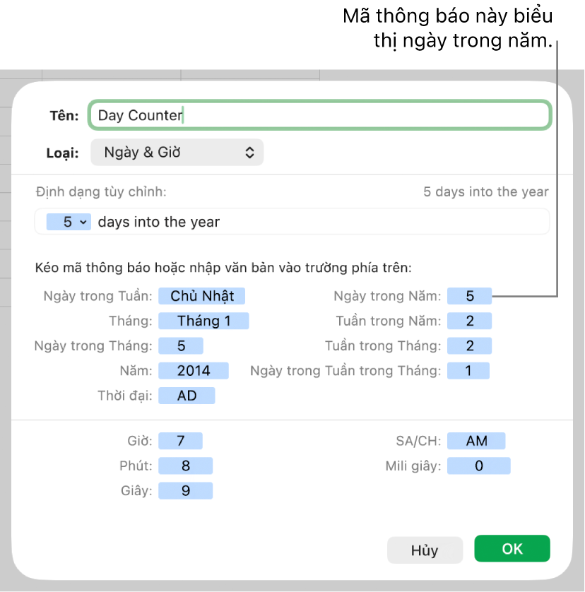 Định dạng ô ngày và giờ tùy chỉnh.