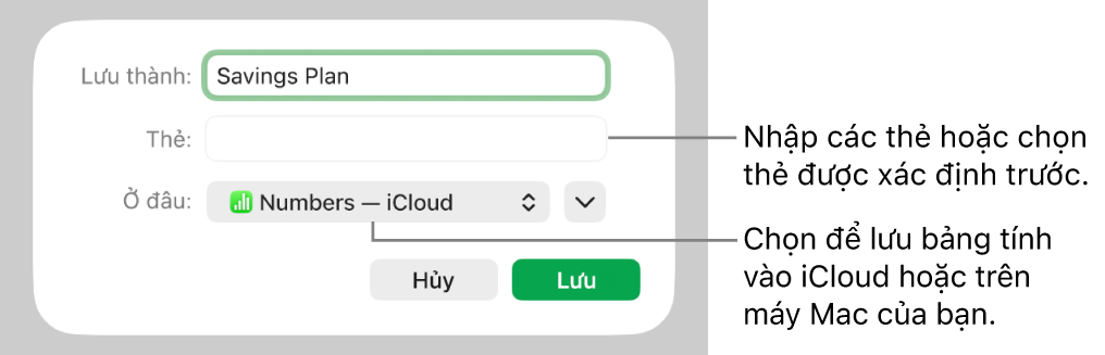 Hộp thoại Lưu thành.