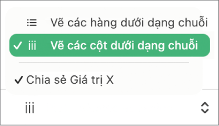 Menu bật lên để chọn biểu thị các hàng hoặc cột dưới dạng chuỗi.
