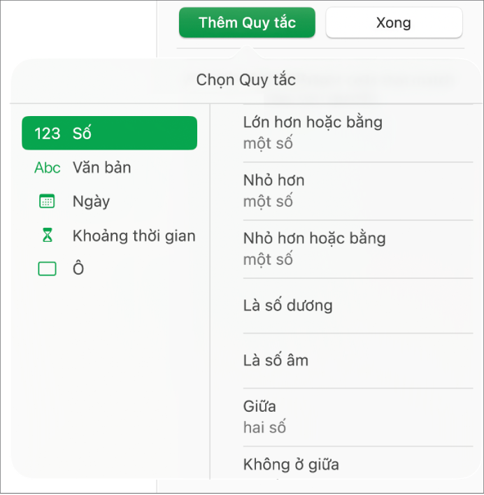 Các loại quy tắc tô sáng ô.