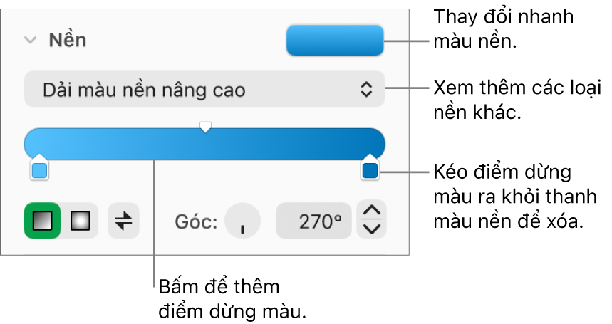 Các điều khiển để tô màu đối tượng.