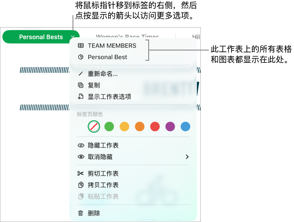 用于编辑和隐藏工作表的标签页栏。