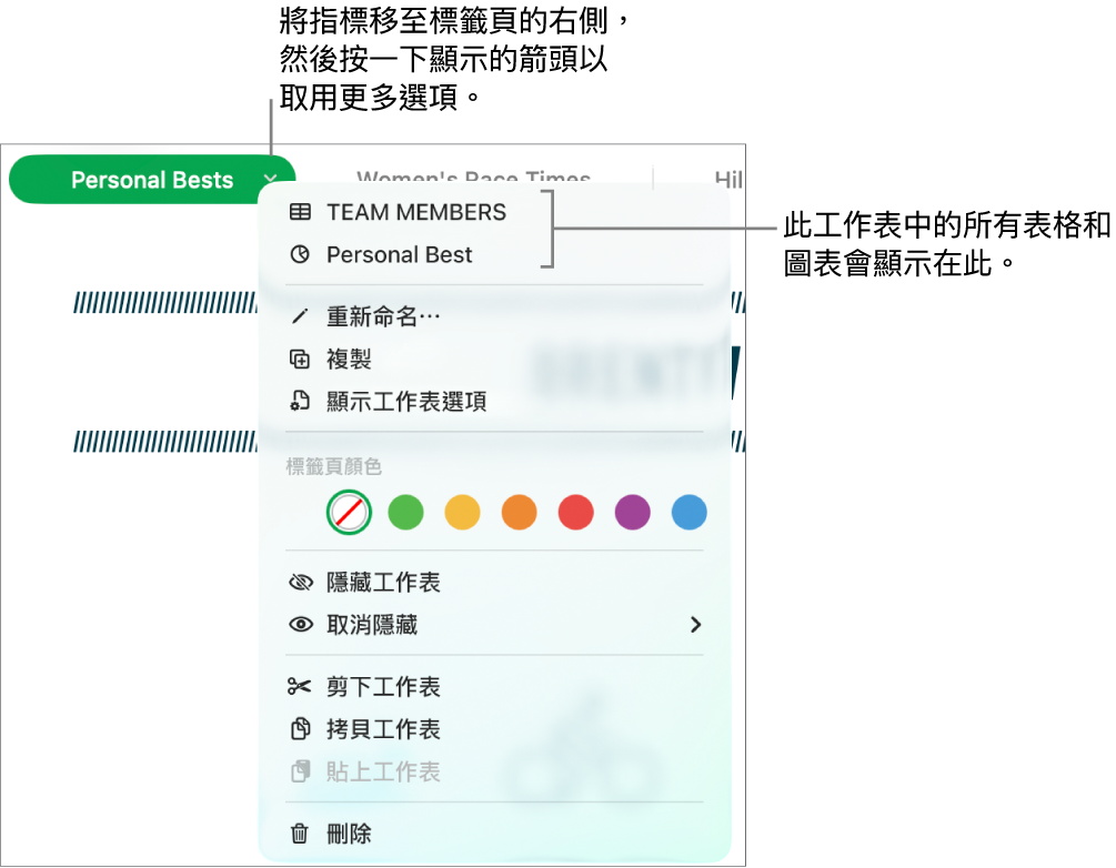 用於編輯和隱藏工作表的標籤頁列。