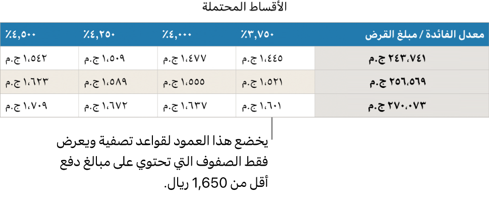 جدول رهن عقاري معروض بعد التصفية بحثًا عن أسعار الفائدة التي يمكن تحملها.