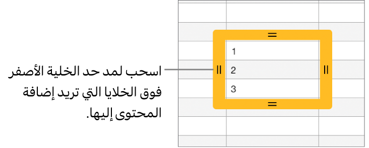 خلية محددة تحتوي على حد أصفر كبير يمكنك سحبه لتعبئة الخلايا تلقائيًا.